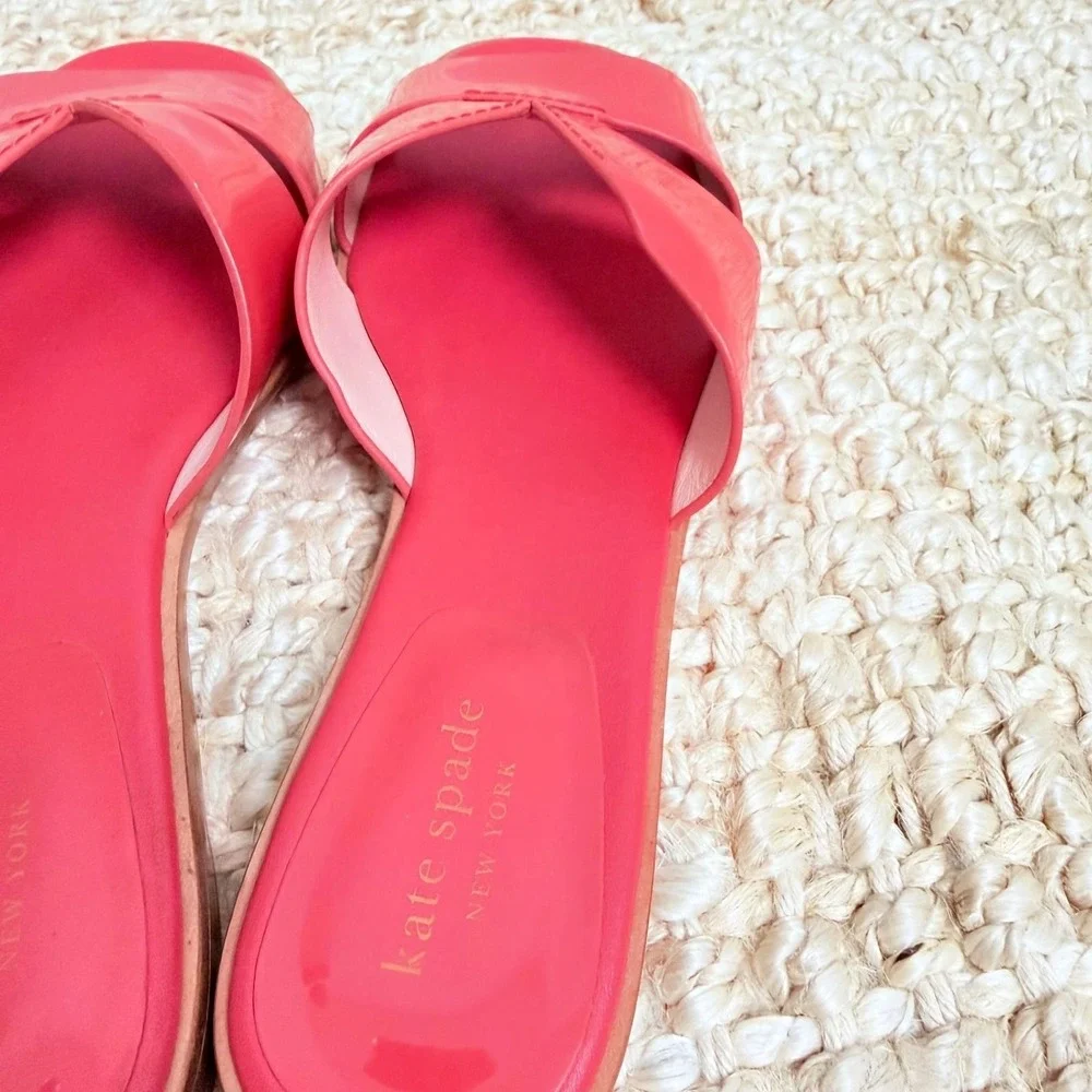 Kate Spade New York Orange Patent Leather H-Strap Slide Sandals Womens 8.5 Flat